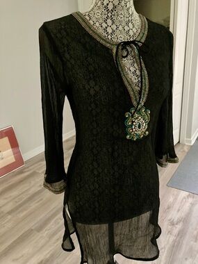 Black Swim Coverup with Beaded Neckline
